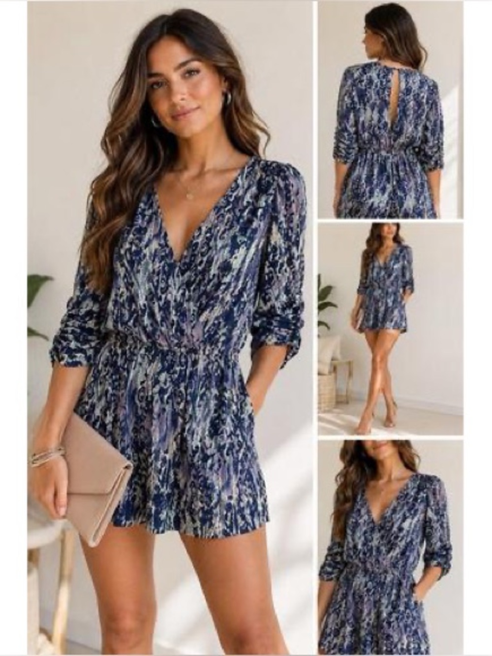 BCBGMaxAzria Blue and Purple Abstract Jumpsuit with Cinched Waist